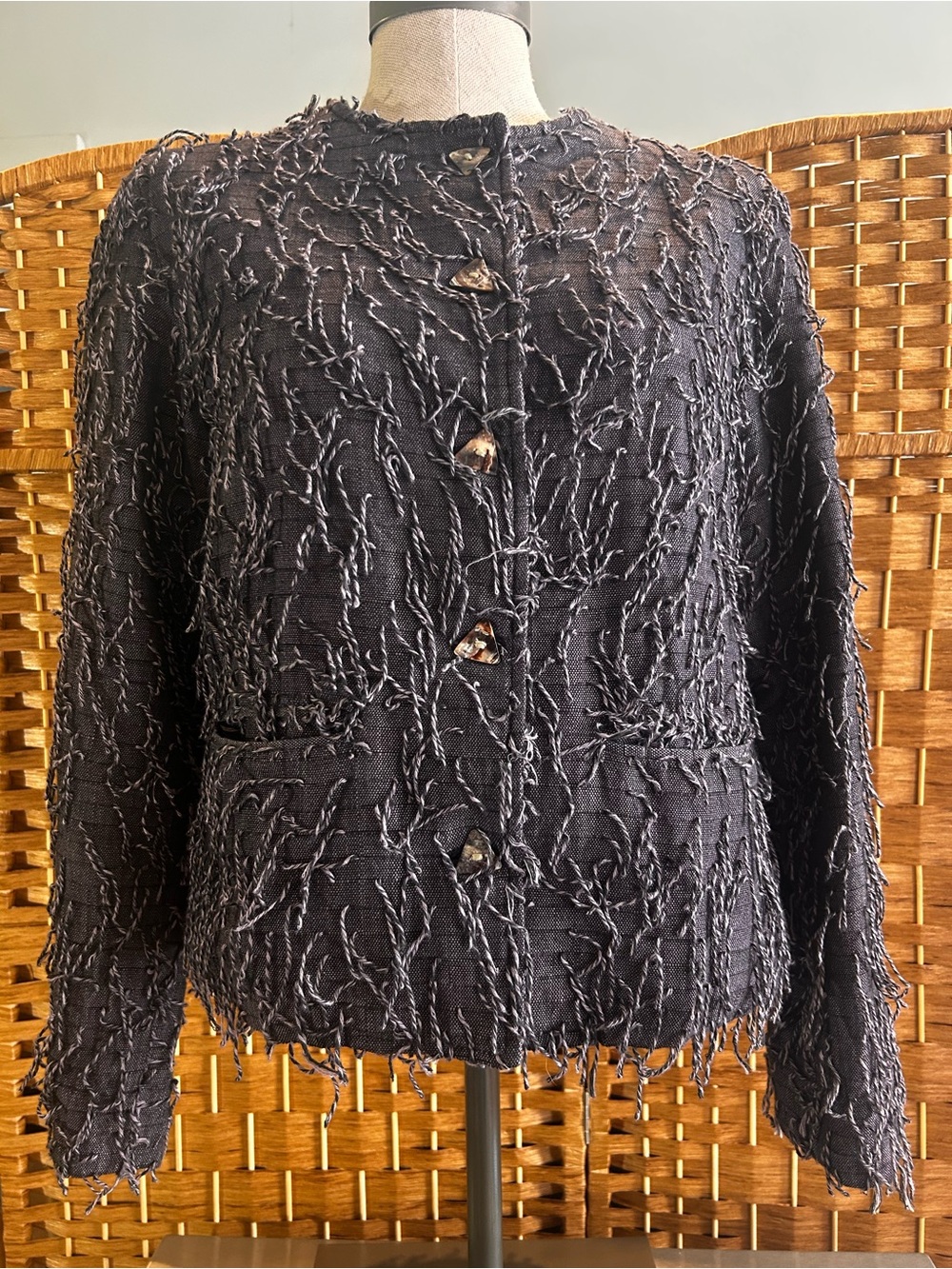 Kindred Spirit Purple Handwoven Fringe Jacket Artisan Cotton Small Boho